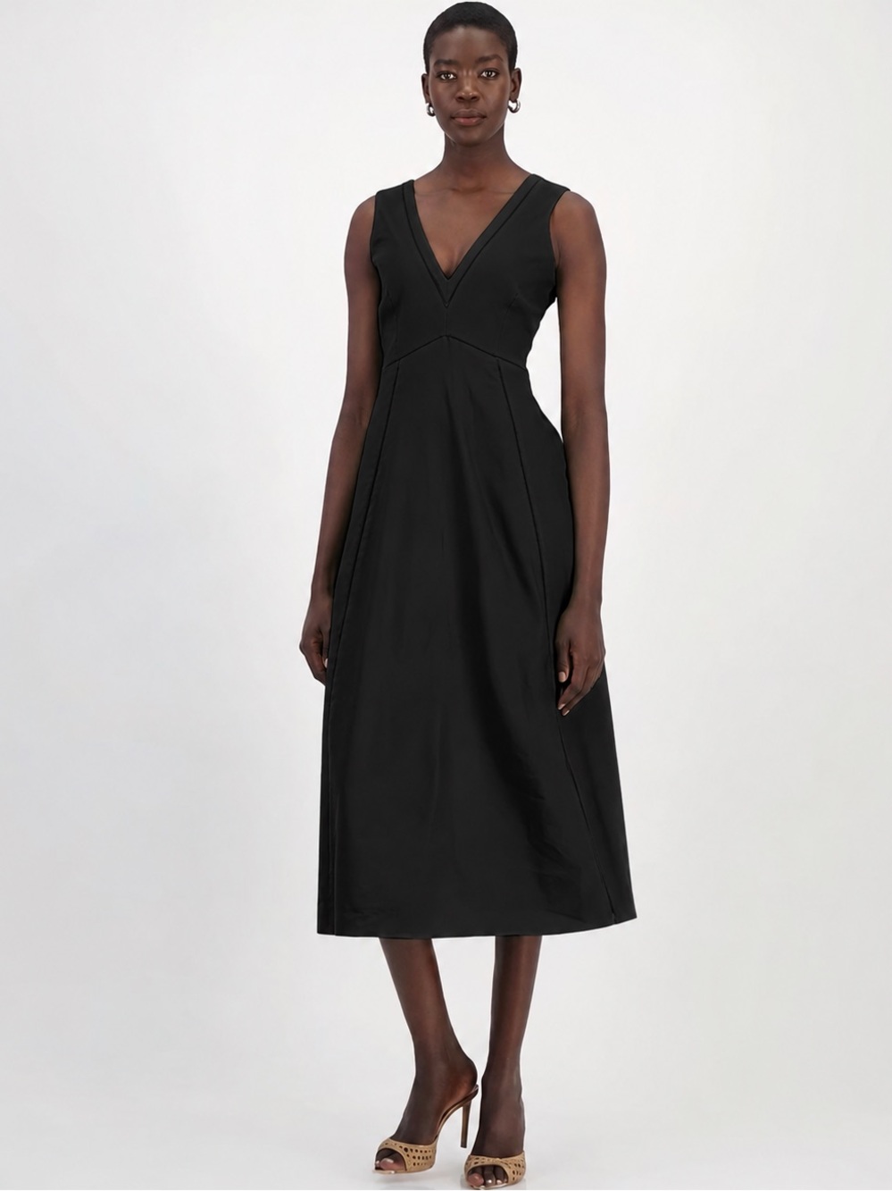 INC International Concepts Black Sleeveless V-Neck Linen-Blend Midi Dress Size S